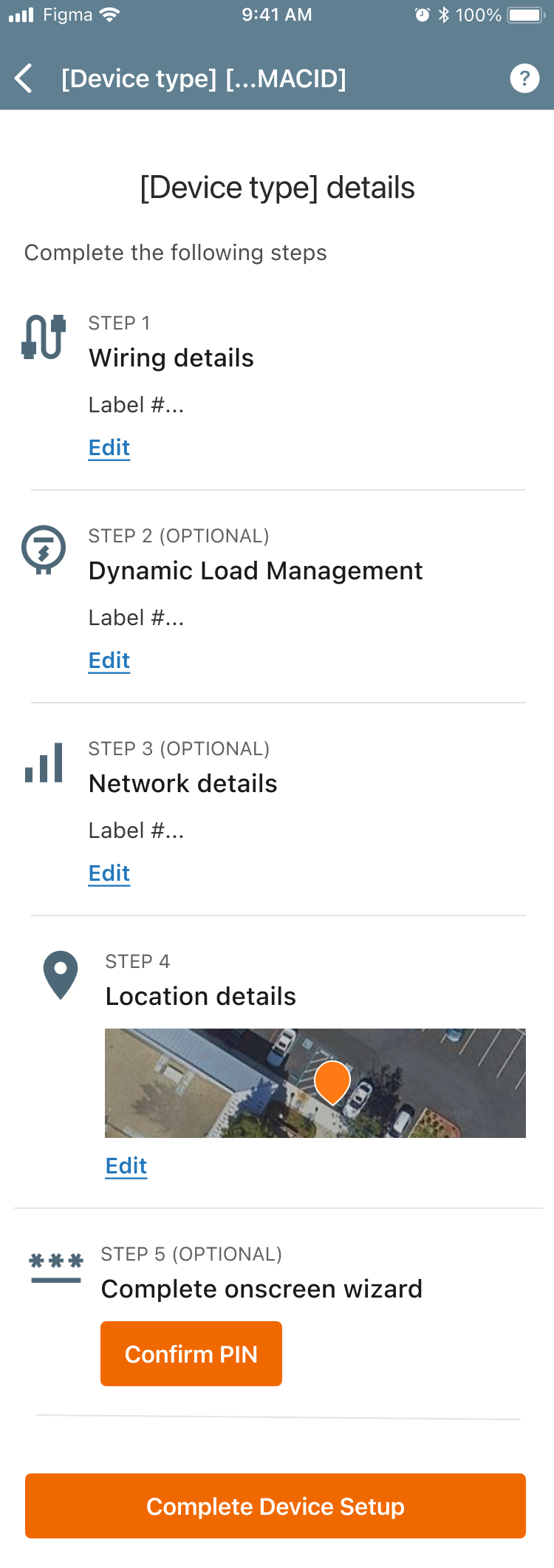 Device configuration captured in the field, step by step.