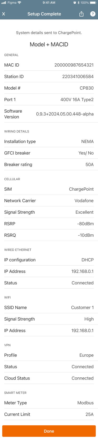 Setup complete: full system detail sent back to ChargePoint.